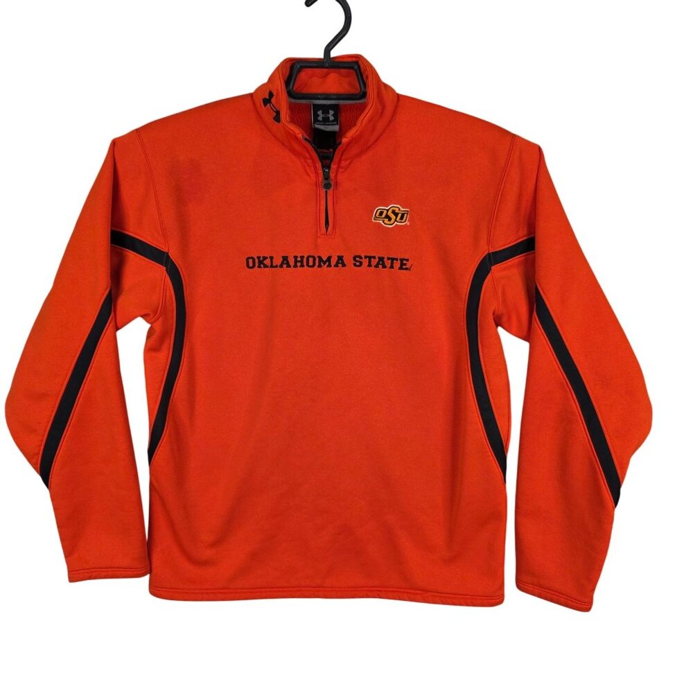 Mens Under Armour Orange & Black Oklahoma State 1/4 Zip Sweatshirt Polyester S